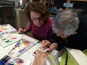 Everytime I turn around someone is demonstrating a technique, providing an impromptu critique, sharing encouragement, or suggestions for art materials. It is a most collaborative, community-oriented group--makes me super happy to be with everyone.
