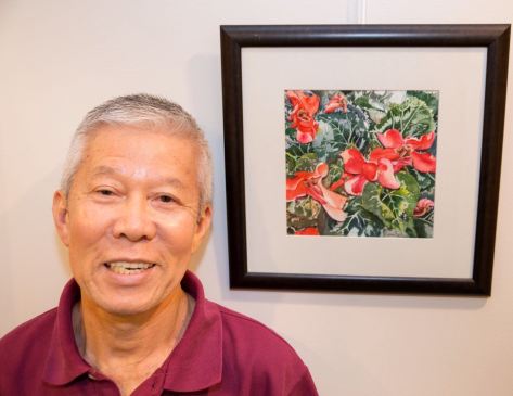Wan Lee with “Morning Prayer.” You can see the placement of this watercolor in the photo on the right.